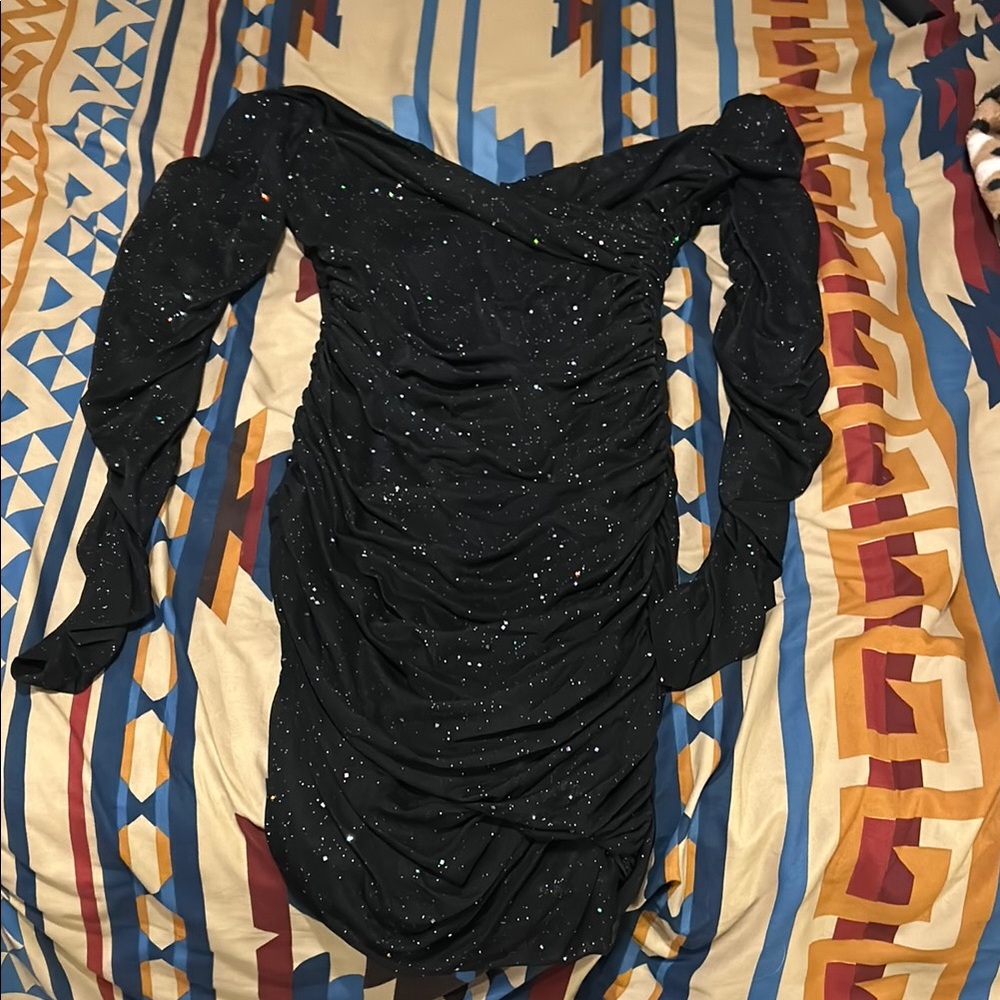 SHEIN Black Bodycon Dress with Long Bishop Sleeves for Cocktail